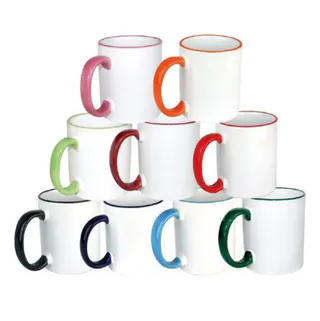 TAZA CERÁMICA ASA/BORDE A COLOR 350 ML
