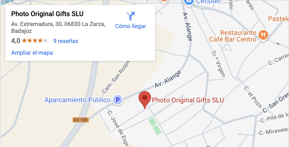 Mapa de la ubicación de Photo Original Gifts SLU en La Zarza, Badajoz